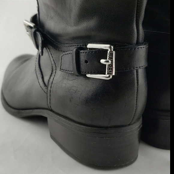 Ralph Lauren Mesi Black Leather Ankle Boots Dual Buckle Strap Almond Toe Size 6B - Picture 9 of 15